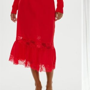 Frankie's Bikinis Vibrant Red Lace Midi Skirt